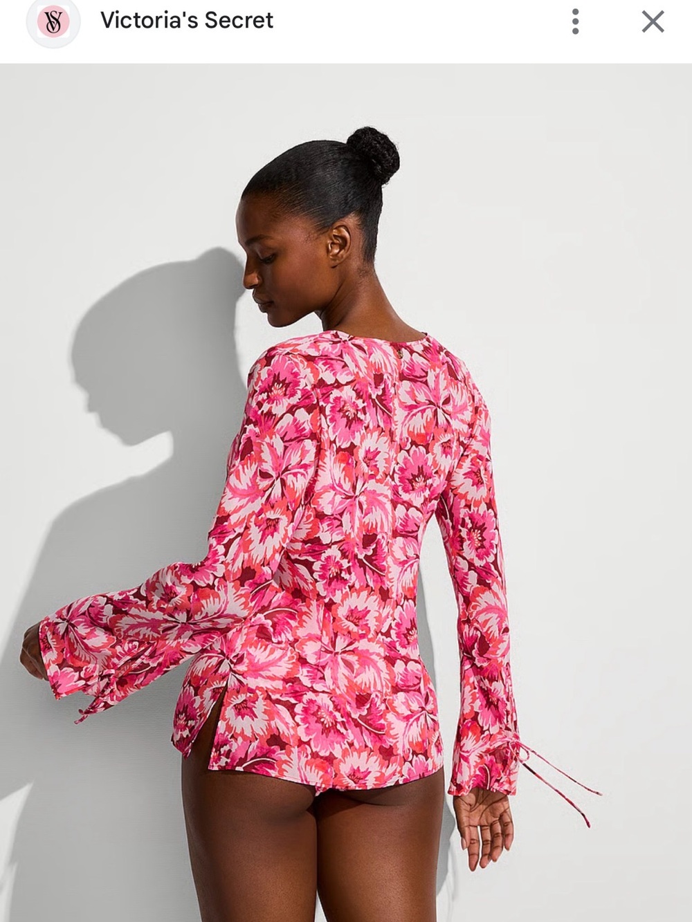Victorias Secret Pink Floral Chiffon Swim Cover‎ Up Top NWT S 423508-SP9